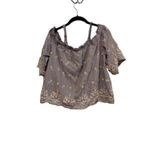 A New Day blue and white stripe with floral embroider cold‎ shoulder blouse